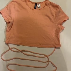Baby Pink Super Cropped top with tie string